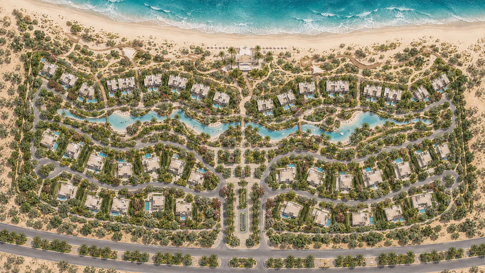 Detailed illustrative top-down site plan of The Dunes in North Coast