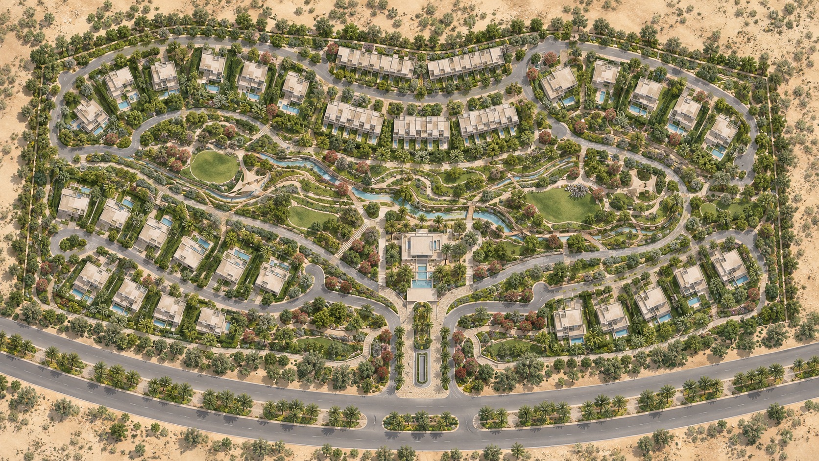 Detailed illustrative top-down site plan of The Terraces in New Zayed