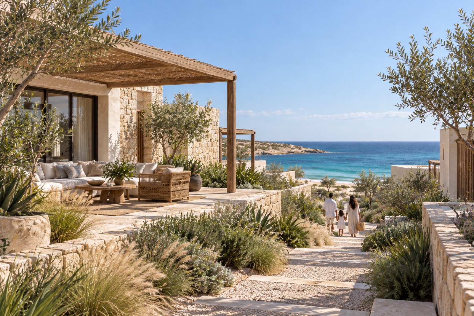 Illustrative limestone residences around a planted courtyard